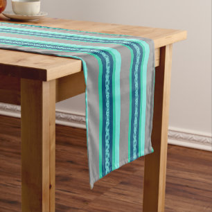 Mid-Century awning stripe - turquoise & grey Short Table Runner