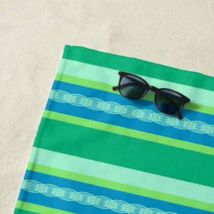 Mid-Century Awning Stripes, Jade Green Beach Towel