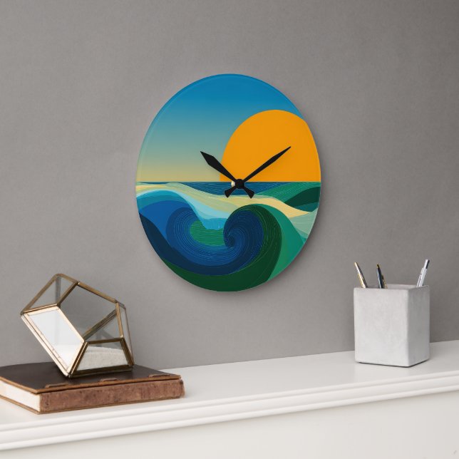 Mid Century Bauhaus Sunset Modern Wall Clock (Office)