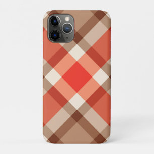 Mid-Century Bias Plaid, Coral Orange, Brown & Tan iPhone 11 Pro Case