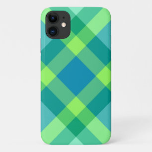 Mid-Century Bias Plaid, Jade Green & Turquoise iPhone 11 Case