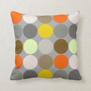 Mid-Century Big Dots, Grey, Gold and Orange Cushion