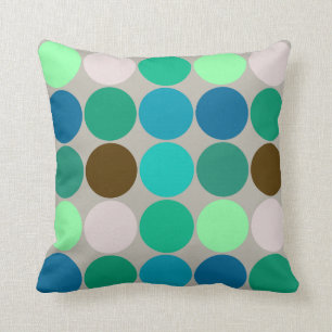 Mid-Century Big Dots, Turquoise and Grey Cushion