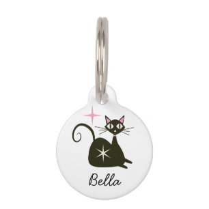 Mid Century Black Atomic Cat  Pet Tag
