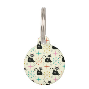 Mid Century Black Atomic Cat with Starbursts Pet Tag