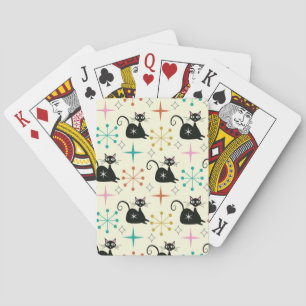 Mid Century Black Atomic Cat with Starbursts Playing Cards