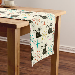 Mid Century Black Atomic Cat with Starbursts Short Table Runner