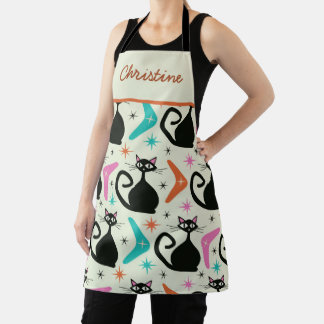 Mid Century Black Atomic Cats with Boomerangs  Apron