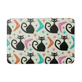 Mid Century Black Atomic Cats with Boomerangs  Bath Mat