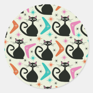Mid Century Black Atomic Cats with Boomerangs  Classic Round Sticker