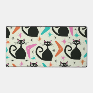 Mid Century Black Atomic Cats with Boomerangs  Desk Mat