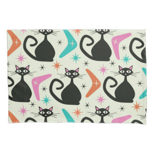 Mid Century Black Atomic Cats with Boomerangs  Pillowcase