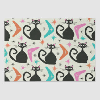 Mid Century Black Atomic Cats with Boomerangs  Tissue Paper