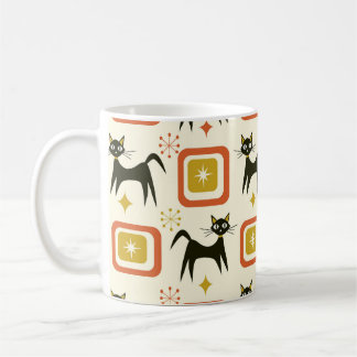 Mid Century Black Atomic Cats with Vintage squares Coffee Mug