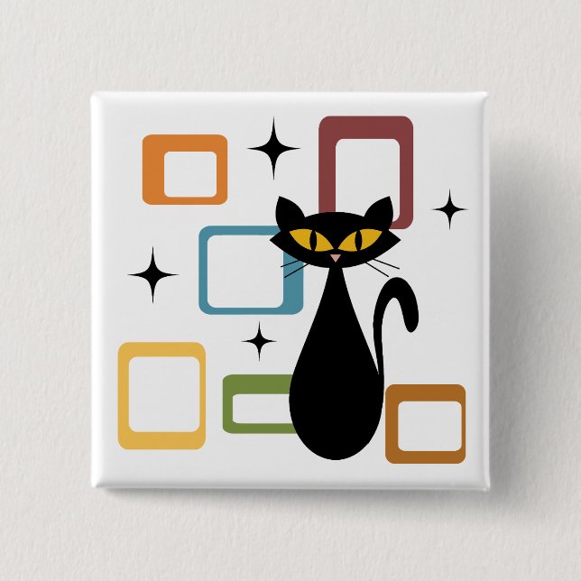 Mid Century black cat 15 Cm Square Badge (Front)