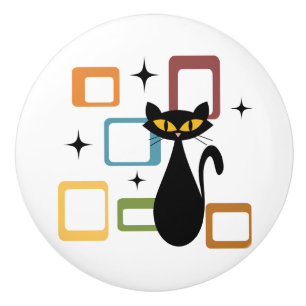 Mid Century black cat Ceramic Knob