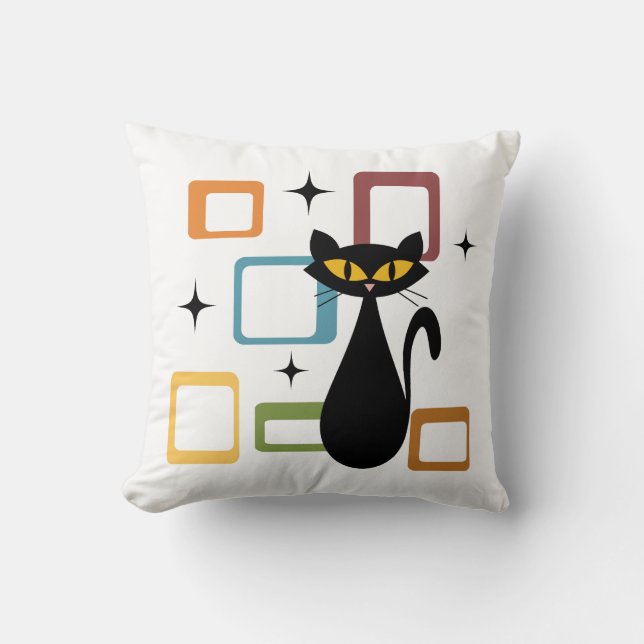 Mid Century black cat Cushion (Front)