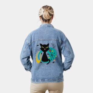 Mid Century black cat Denim Jacket