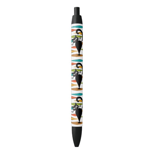 Mid Century black cat design Black Ink Pen (Front Vertical)