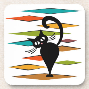 Mid Century black cat design Coaster