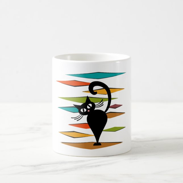 Mid Century black cat design Coffee Mug (Center)