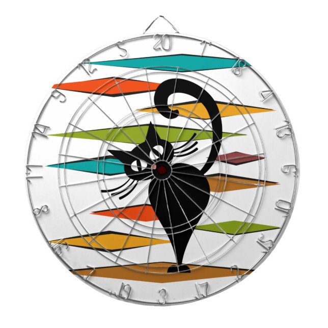 Mid Century black cat design Dartboard (Front)