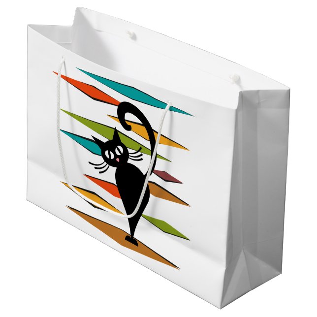 Mid Century black cat design Large Gift Bag (Front Angled)