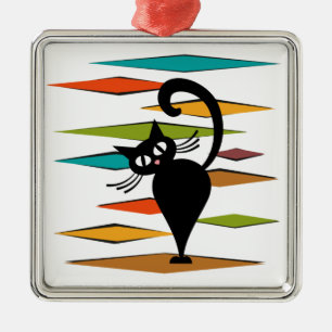 Mid Century black cat design Metal Tree Decoration