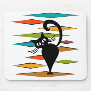 Mid Century black cat design Mouse Mat
