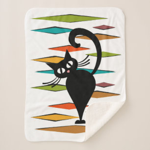 Mid Century black cat design Sherpa Blanket