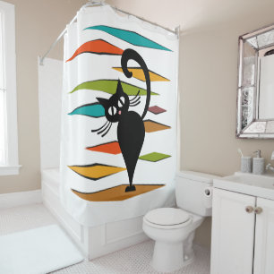 Mid Century black cat design Shower Curtain