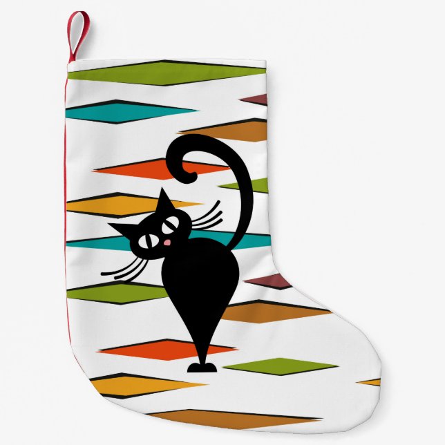 Mid Century black cat design Small Christmas Stocking (Front)