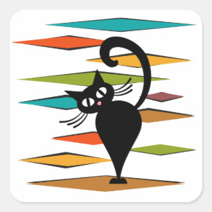 Mid Century black cat design Square Sticker