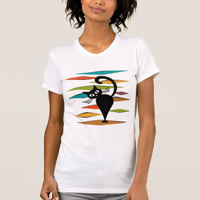 Mid Century black cat design T-Shirt (Front)