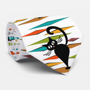 Mid Century black cat design Tie