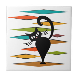 Mid Century black cat design Tile