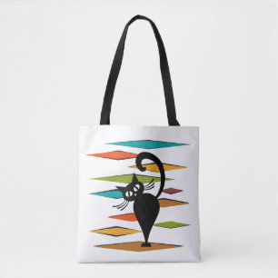 Mid Century black cat design Tote Bag