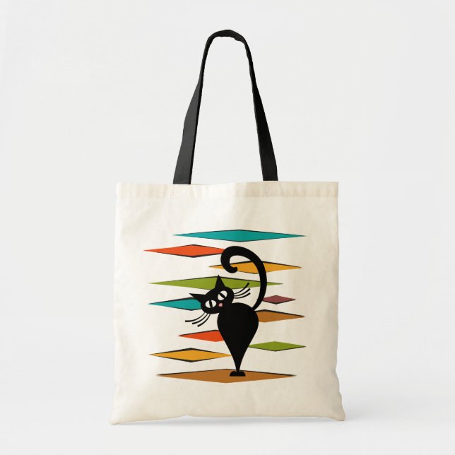 Mid Century black cat design Tote Bag (Front)