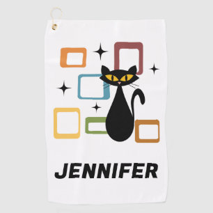 Mid Century black cat Golf Towel