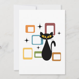 Mid Century black cat Holiday Card