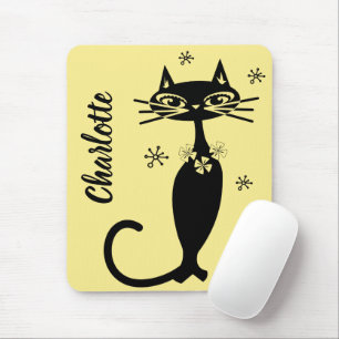 Mid Century Black Cat in Gold Background  Mouse Mat