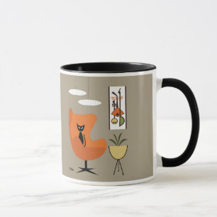 Mid Century Black Cat in Orange Egg Chair Mug