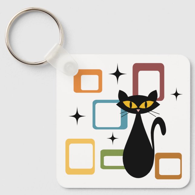 Mid Century black cat Key Ring (Front)