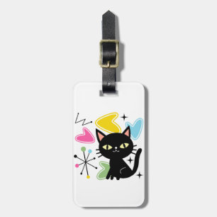 Mid Century black cat Luggage Tag