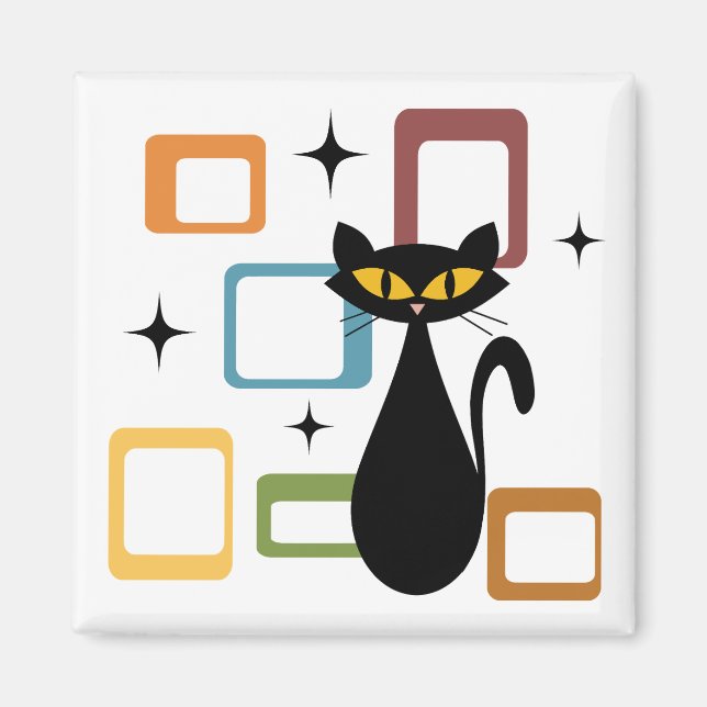 Mid Century black cat Magnet (Front)