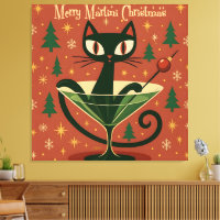 Mid Century Black Cat Merry Martini Christmas