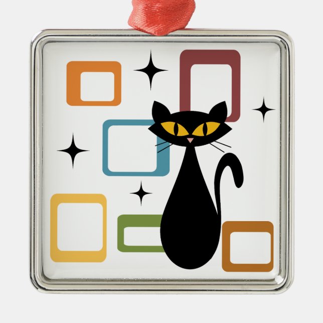 Mid Century black cat Metal Tree Decoration (Front)