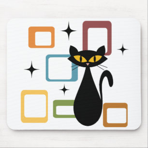 Mid Century black cat Mouse Mat