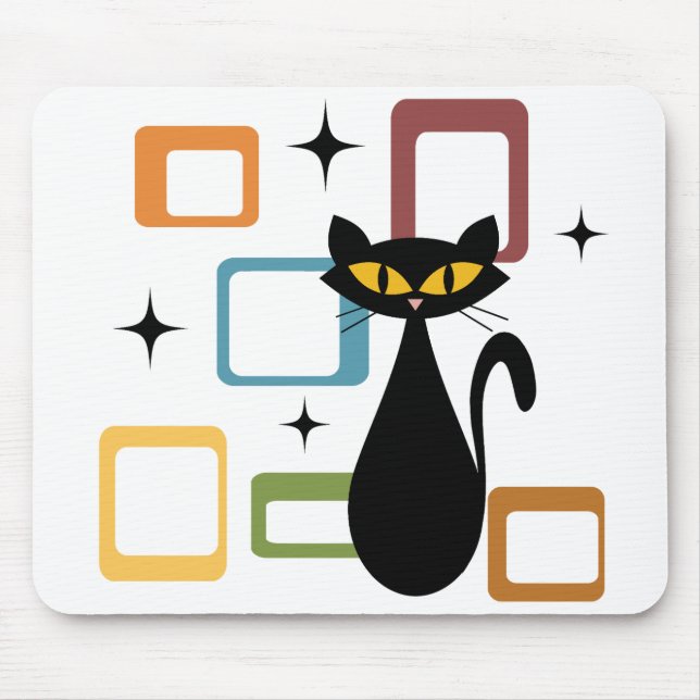 Mid Century black cat Mouse Mat (Front)
