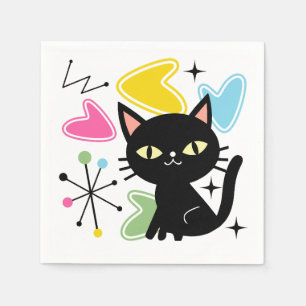 Mid Century black cat Napkin